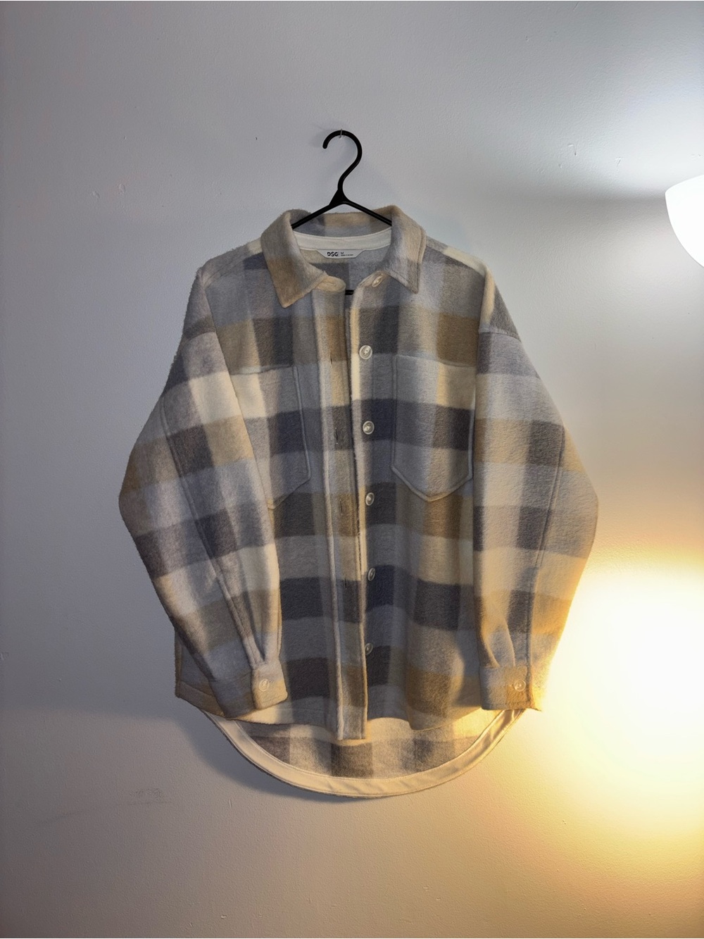 DSG Plaid Shirt Jacket in Gray & Cream